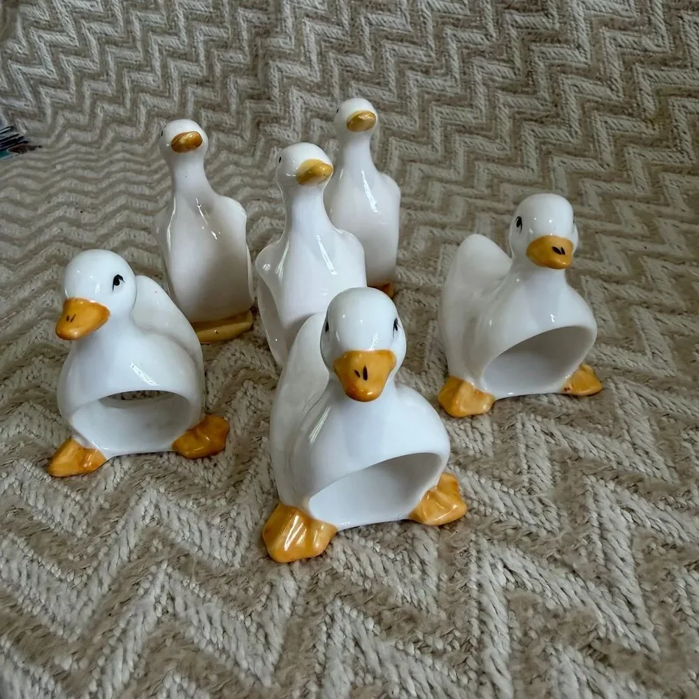 Vintage Bone China Duck Goose Napkin Rings Set of 6 - Picture 2 of 7